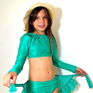 Green kids' swimsuit with SPF 50